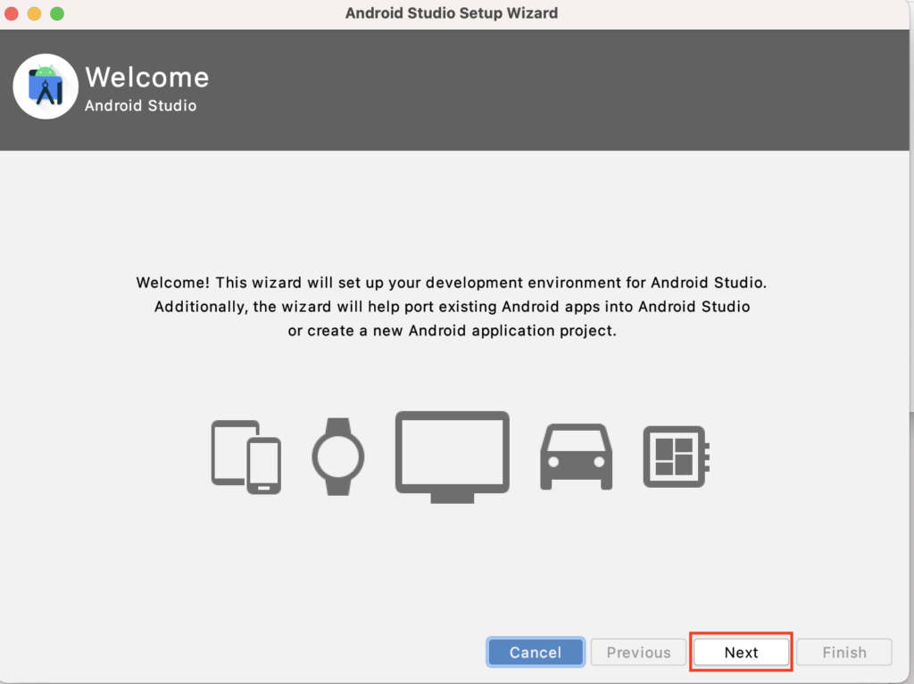 Android StudioのWelcome画面